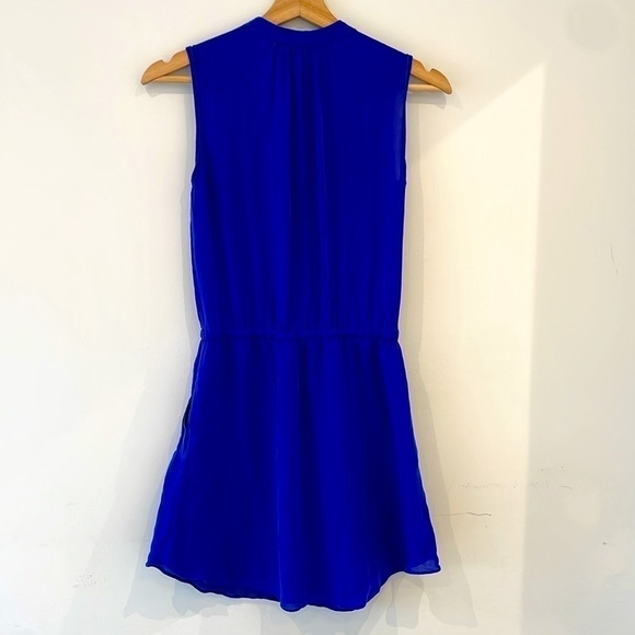 Babaton Aritzia Silk Sleeveless Dress Blue Drawstring Pockets Button Down XXS - Picture 7 of 7
